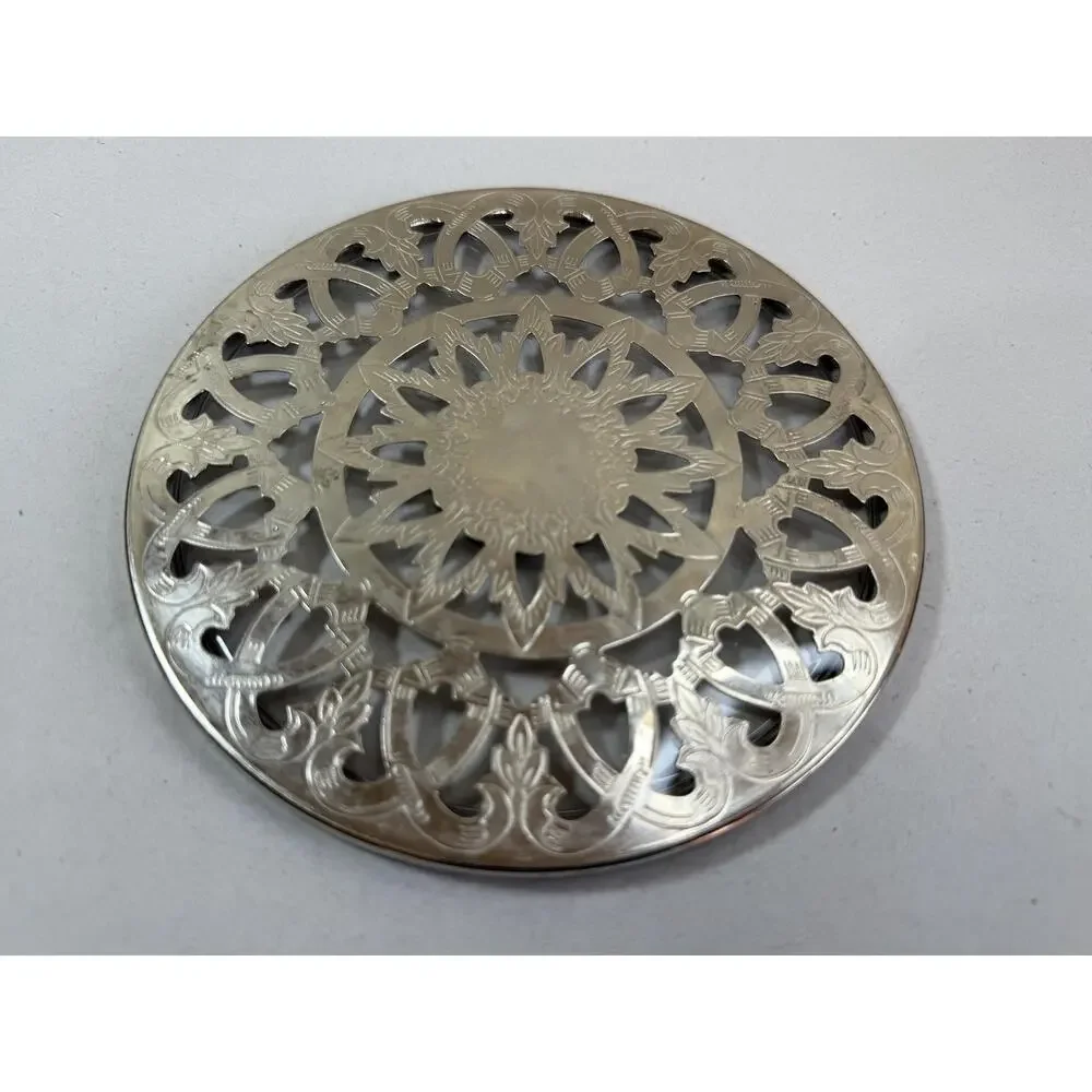 Antique Style Silverplate Filigree Trivet Decorative Table Protector